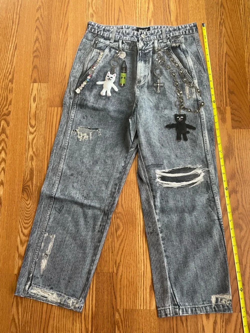 RIPNDIP Distressed Graphic Jeans Size 32 Acid Wash Streetwear Pants